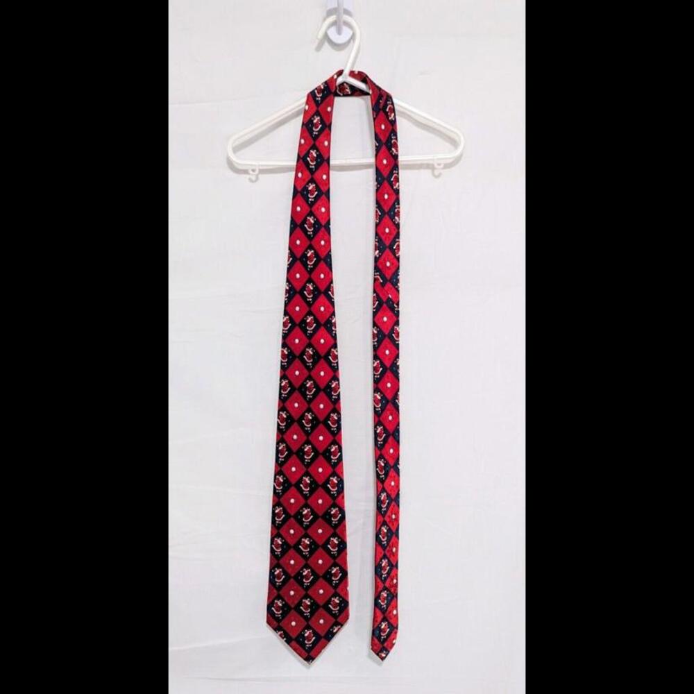 Santa Golf Christmas Tie/American Greetings/Checkered/Holiday/Silk - Picture 2 of 7